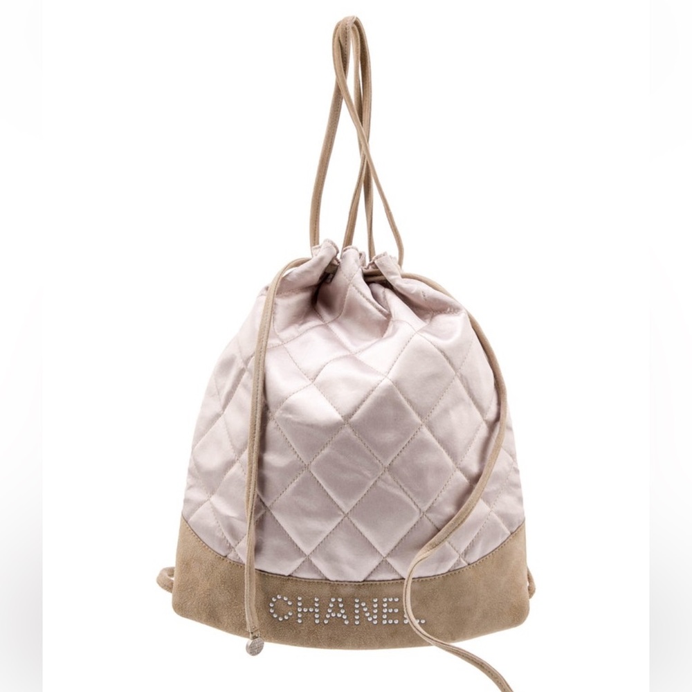 CHANEL Backpack Satin Diamanté White Silver CC